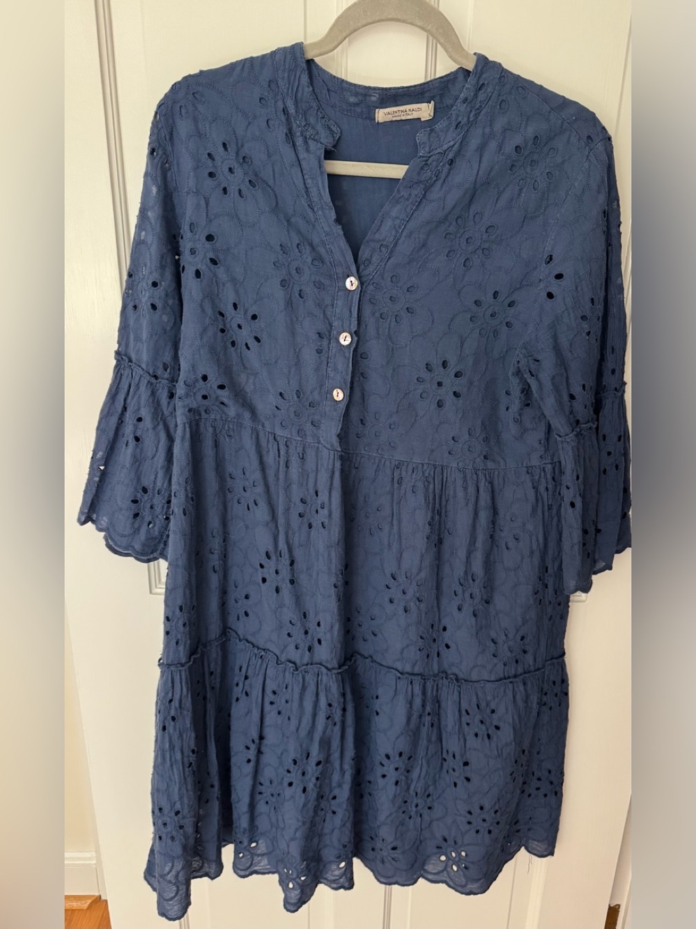 Eyelet Tiered Tunic Dress in Blue by Sanctuary
